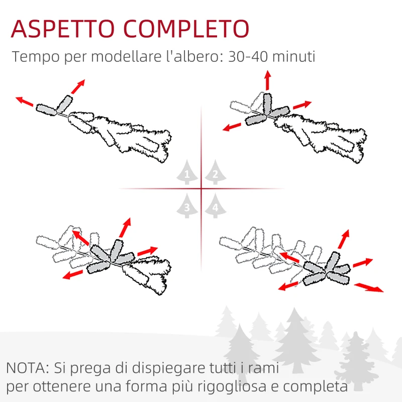 HOMCOM Albero di Natale 180cm Innevato con 240 Luci LED e 618 Rami con Base in Acciaio