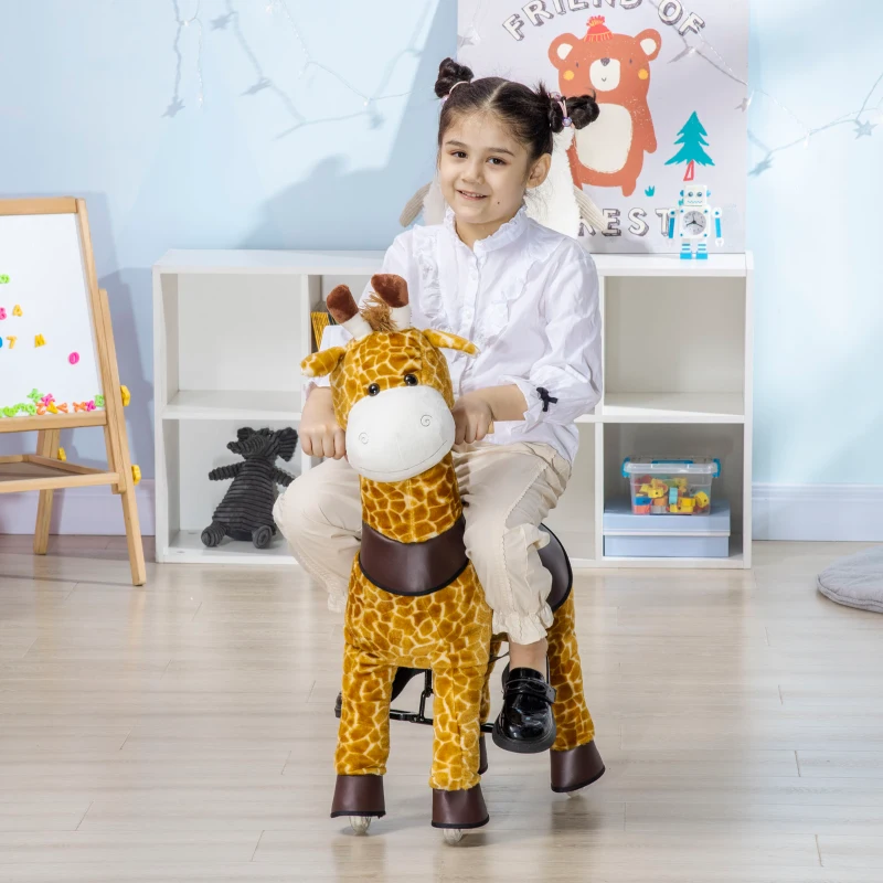 HOMCOM Cavallo a Dondolo con Ruote a Forma di Giraffa per Bambini da 3-6 Anni, 70x32x87cm, Giallo