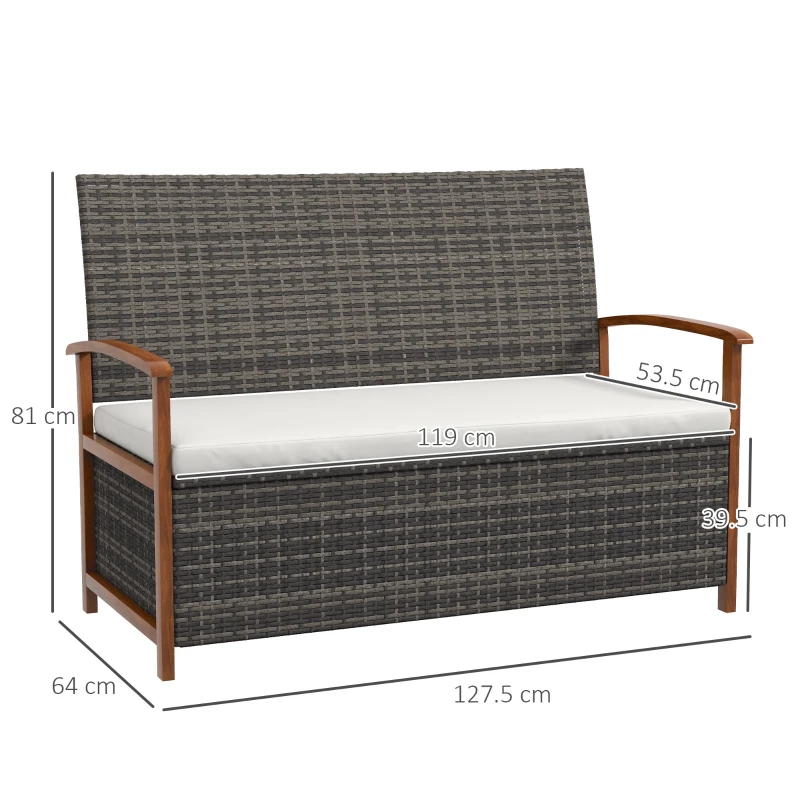 Outsunny Divano da Giardino 2 Posti con Spazio Portaoggetti e Cuscini, in Rattan e Acciaio, 127.5x64x81 cm
