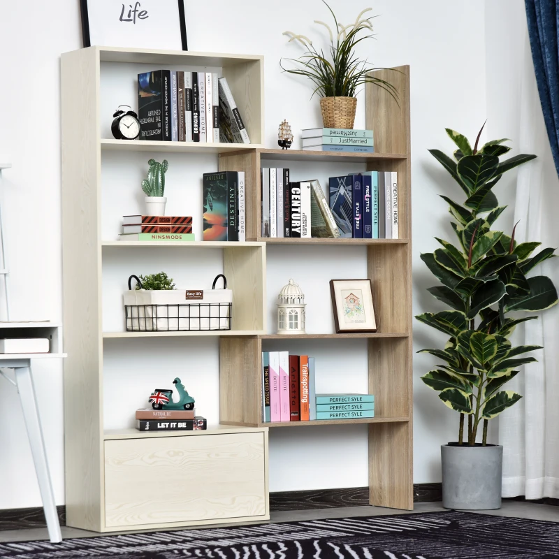 HOMCOM Étagère chic bibliothèque 141L x 29l x 176H cm porte battante blanc chêne