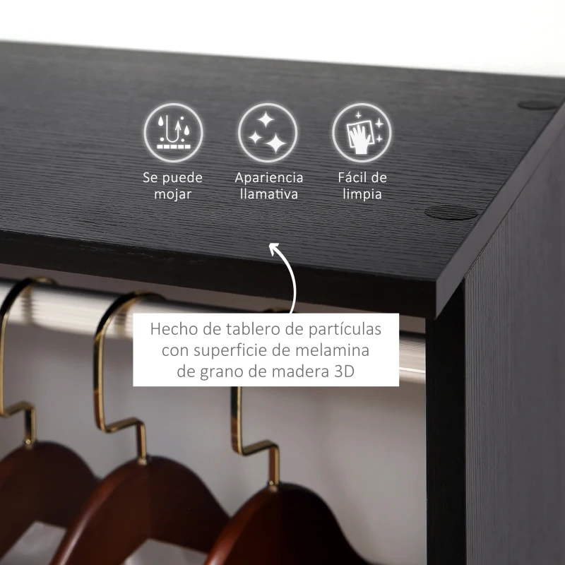 HOMCOM Armario Abierto con Ruedas 2 Barras y Estantes para tener Ropa Colgada y Doblada en el Dormitorio 120x40x128 cm Negro