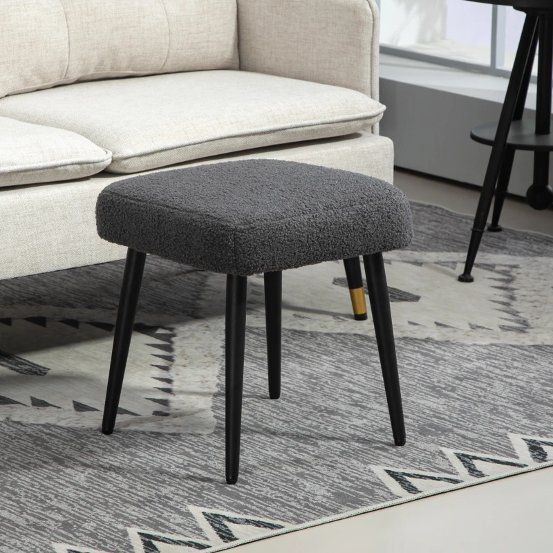 HOMCOM Hocker, Fußstütze, gepolsterter Sitz, Kaschmir-Optik, Stahlbeine, 42 x 42 x 44 cm, Dunkelgrau