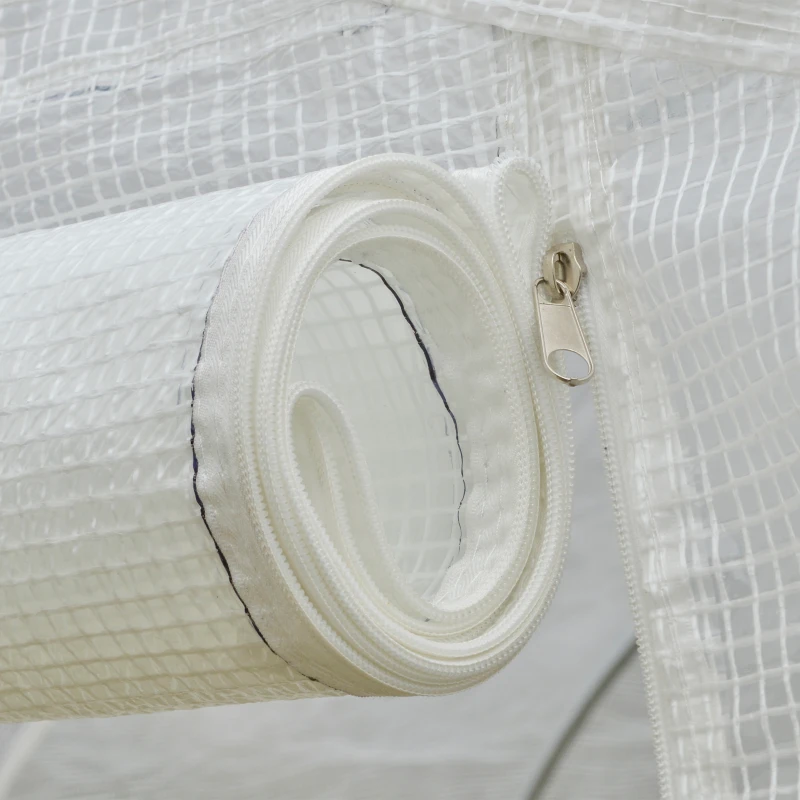 Outsunny Serre de jardin serre tunnel de Jardin dim. 3,5L x 3l x 2H m Porte + 6 fenêtres enroulables Acier galvanisé bâche PE Haute densité Blanc