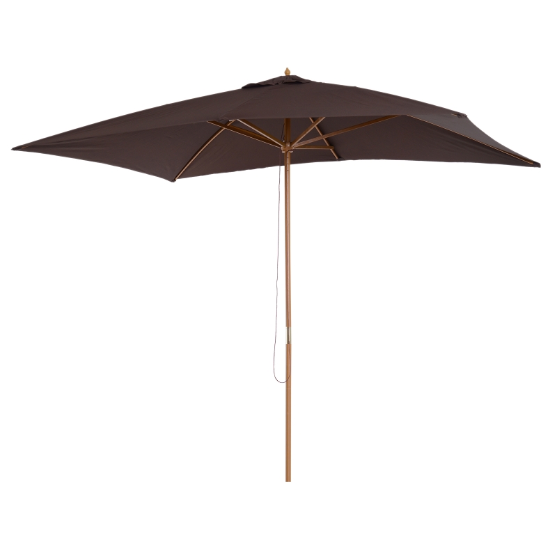 Outsunny Parasol Droit parasol de jardin double toit Hexagonal Bois Polyester Haute densité 3 x 2 m Chocolat