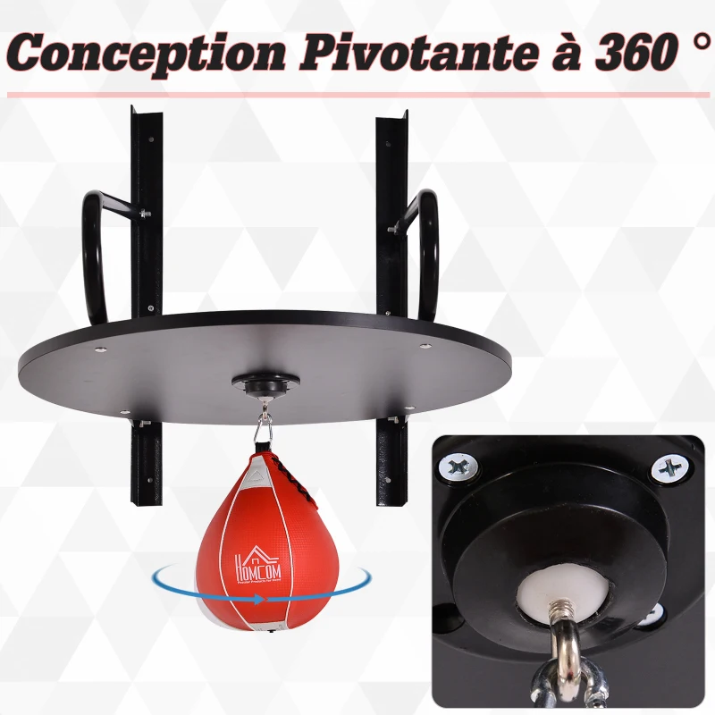 HOMCOM Punching Ball Poire de Vitesse Boxe avec Support Plateau tournant + Pompe en bois Hauteur Réglable Acier revêtement synthétique Rouge Noir
