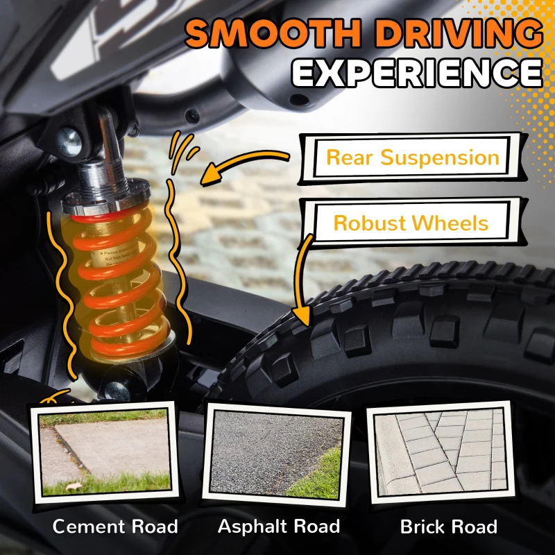 AIYAPLAY 12V Aprilia Licensed Kids Motorbike with Training Wheels, Spring Suspension, LED Headlight, USB, Music, Yellow/black