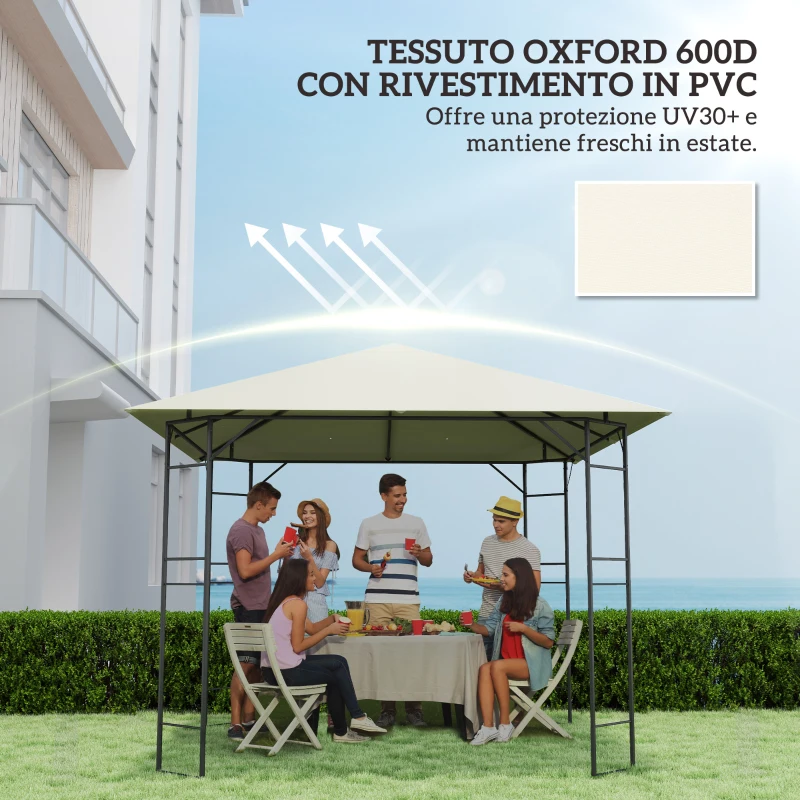 Outsunny Copertura per Gazebo 3x3 m da Giardino con 8 Fori di Drenaggio, in Tessuto Oxford 600D, Bianco Crema