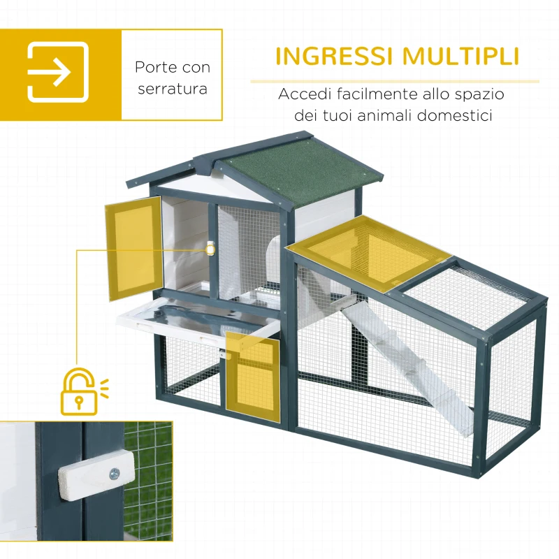 PawHut Gabbia per Conigli e Animali da Compagnia in Legno 2 piani di Abete Doppia Porta 140x65x100cm Verde e Bianco
