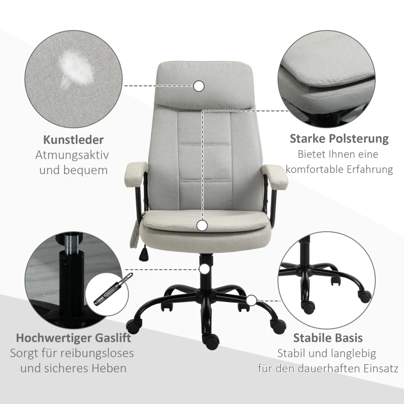 Vinsetto Bürostuhl Massage höhenverstellbarer Chefsessel Gamingstuhl mit Massagefunktion, ergonomischer Drehstuhl Massage Sessel Lendenwirbelsäulenmassage Leinen-Gefühl Beige 63 x 70 x 112-121 cm