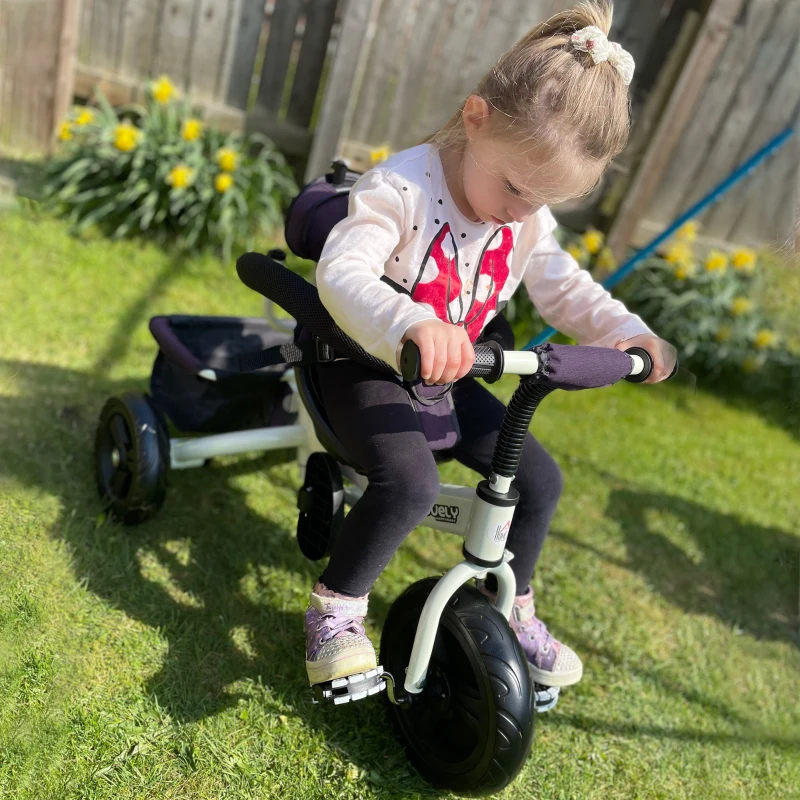 HOMCOM Triciclo Evolutivo para Bebés 6 en 1 Triciclo para Niños de 1-5 Años Bicicleta para Niños con Toldo Plegable Mango Telescópico Desmontable Cinturón de Seguridad y Cesto 95x50x106 cm Morado