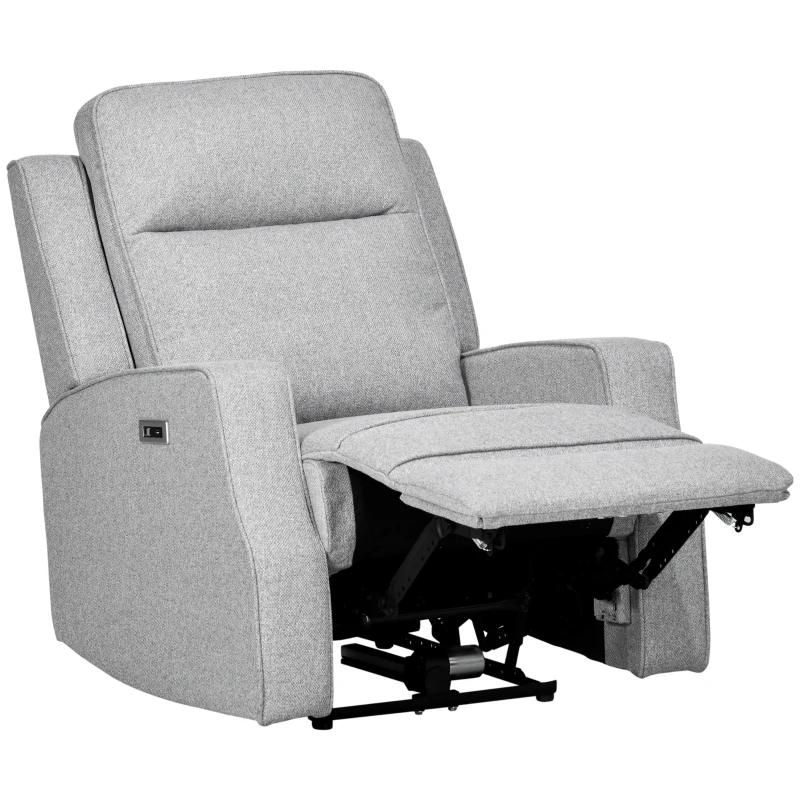 HOMCOM Sillón Relax de Salón Sofá Reclinable con Reclinación hasta 150° Reposabrazos y USB Carga 136 kg 84x92x104 cm Gris