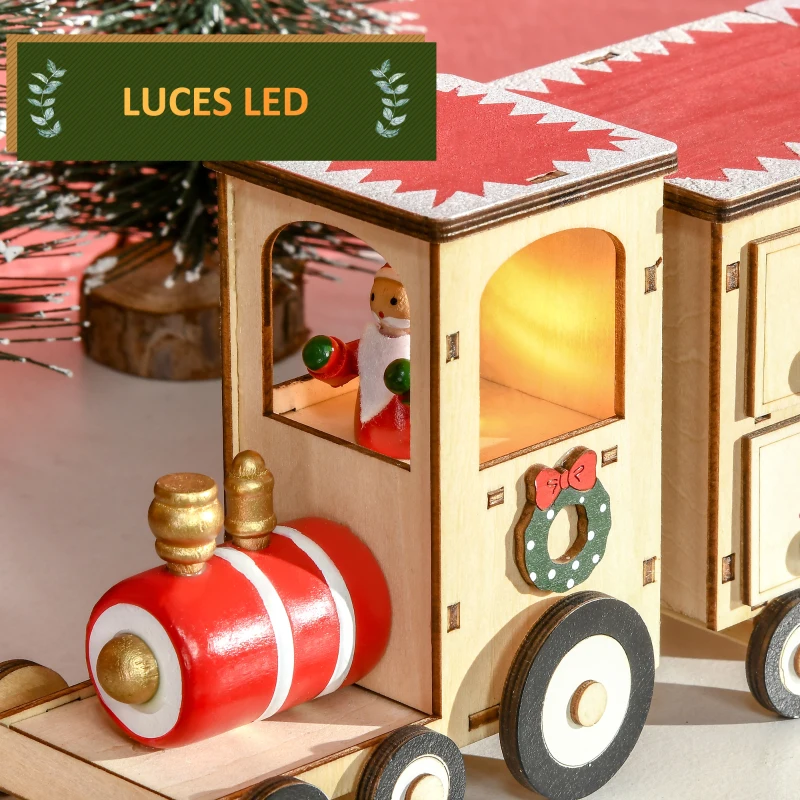 HOMCOM Calendario de Adviento de Navidad con Luz LED Decoración Navideña Modelo Tren 40x8x11 cm Natural