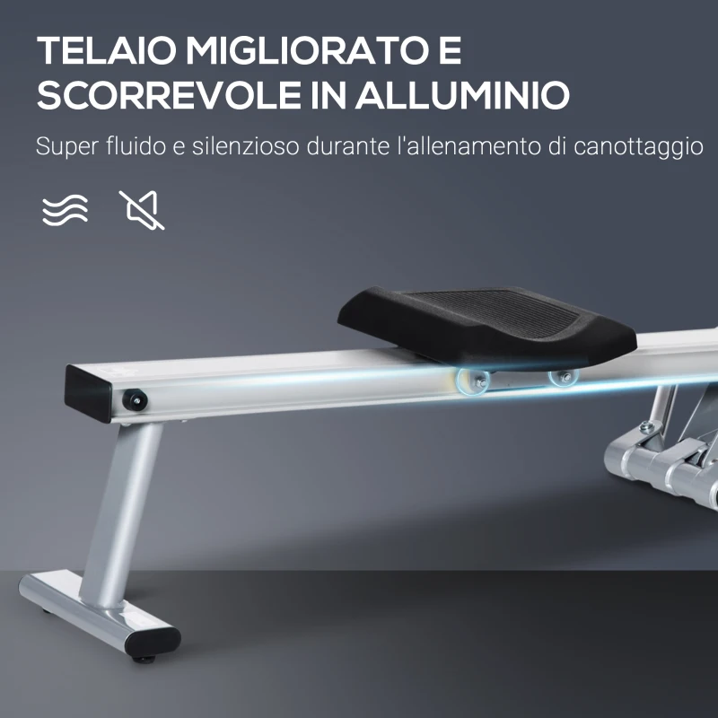 HOMCOM Vogatore a 12 Resistenze con Monitor Digitale e Struttura in Alluminio, Acciaio e ABS, 160x61x50 cm