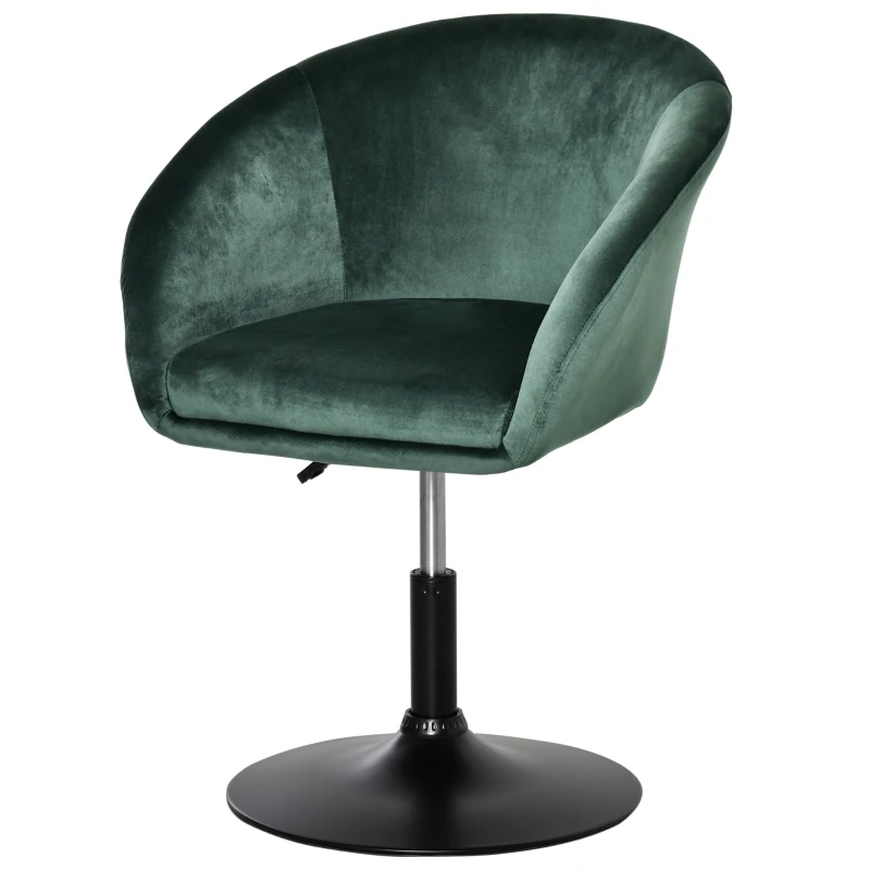 HOMCOM Dressing Table Chair, 360° Swivel Velvet-feel Upholstered Vanity Chair with Tub Seat, Back, Adjustable Height for Bedroom Makeup, Green