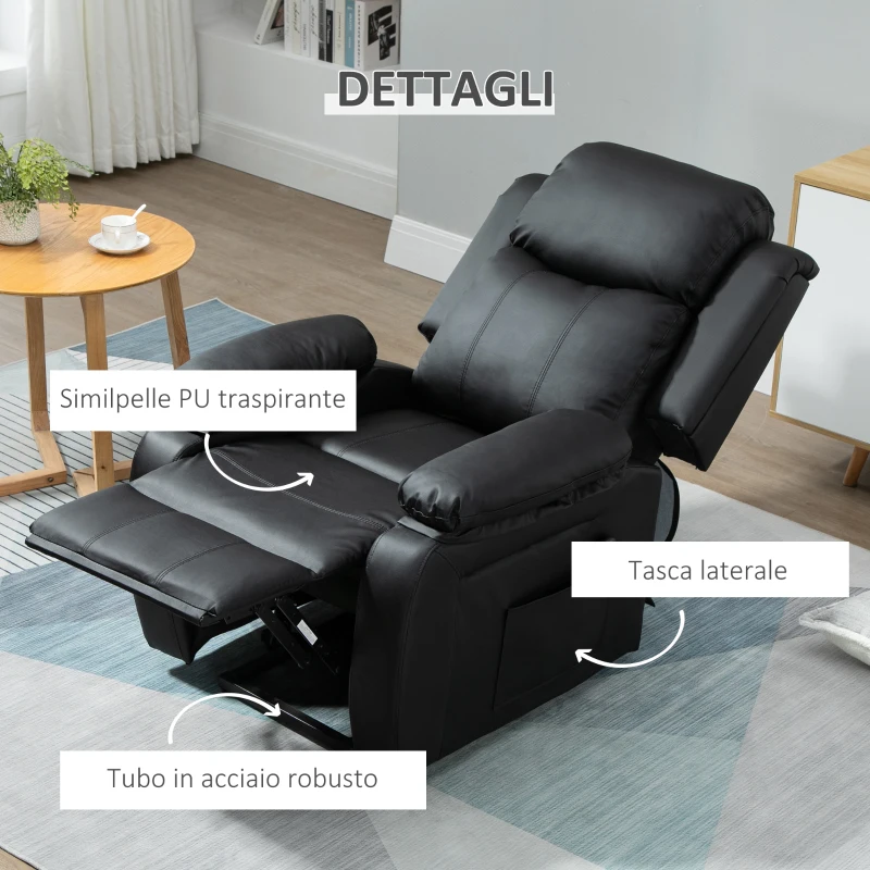 HOMCOM Poltrona Elettrica Alzapersona Reclinabile fino 160° con Telecomando, in Similpelle, Nero