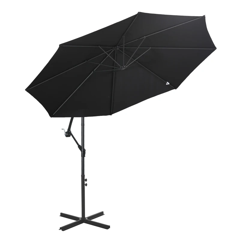 Outsunny 2.45m Overhanging Cantilever Parasol, Heavy Duty Waterproof Garden Umbrella with Cross Base, Black
