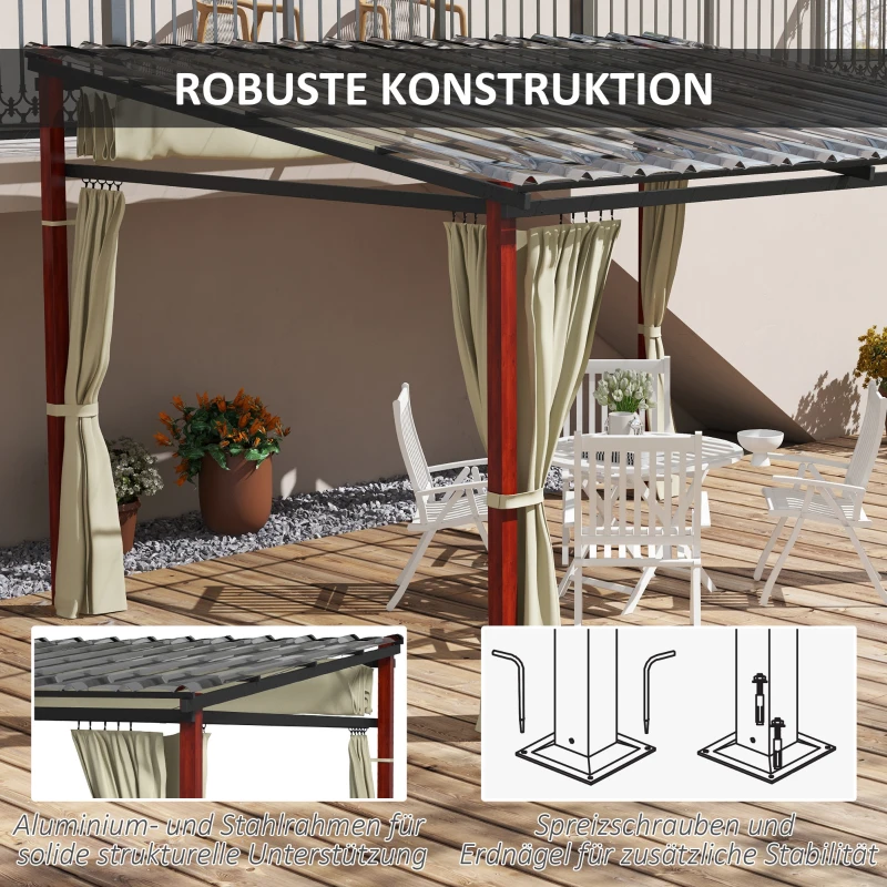 Outsunny Gartenpergola versenkbare Gartenpergola, wetterbeständog, inkl Befestigungsmaterial, Beige