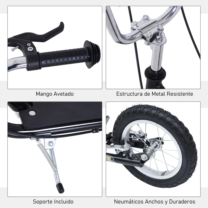 HOMCOM Patinete para Niños Mayores de 5 Años Scooter de 2 Ruedas Grandes con Doble Freno y Manillar Ajustable en Altura para Adolescentes Adultos 135x58x92-100 cm Negro