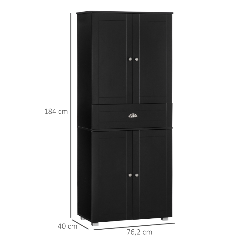 HOMCOM Buffet de cuisine armoire de cuisine contemporaine multi-rangements 4 portes + grand tiroir dim. 76,2L x 40P x 184H cm MDF noir