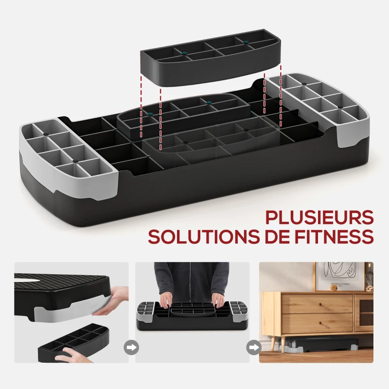 HOMCOM Stepper aerobic fitness hauteur reglable 2 niveaux surface antiderapante PP 68 x 29 x 15 cm noir et gris