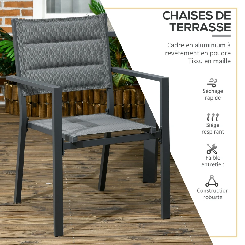Outsunny Salon de jardin en aluminium et textilène table extensible 8/12 personnes 12 chaises empilables gris