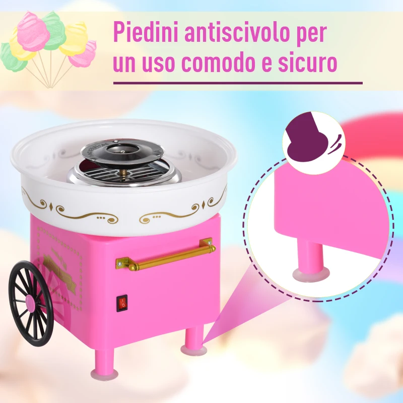 HOMCOM Macchina per Zucchero Filato in PP, Plastica 450W 30 x 30 x 28cm Rosa
