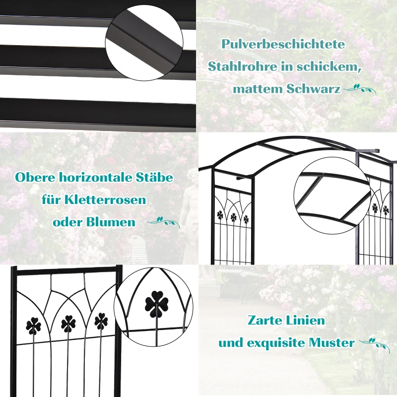 Outsunny Pflanzbogen mit Bank Sitzbank Torbogen Rankgitter Rankhilfe Garten Bogendach Metall Schwarz 154 x 60 x 205 cm