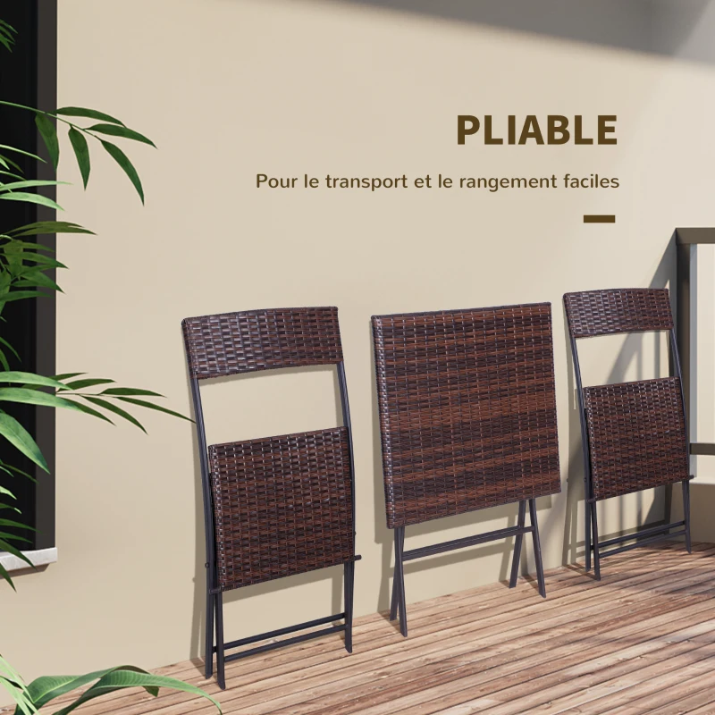 Outsunny Ensemble Meubles de Jardin Design Table carré et chaises Pliables résine tressée Imitation rotin Marron
