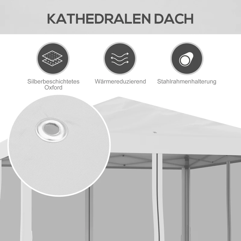 Outsunny Faltpavillon, Faltzelt mit Seitenwänden inkl. Tragetasche, Gartenpavillon, Metall, Oxfordstoff, 3 x 3 m, Cremeweiß(m-7)