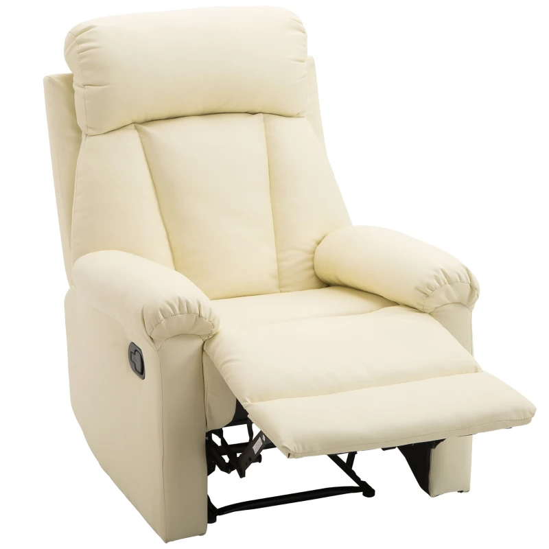 HOMCOM Sillón Relax Reclinable Tapizado en PU Butaca de Salón con Reposapiés Retráctil Respaldo Alto Resposabrazos para Dormitorio 80x97x107 cm Blanco
