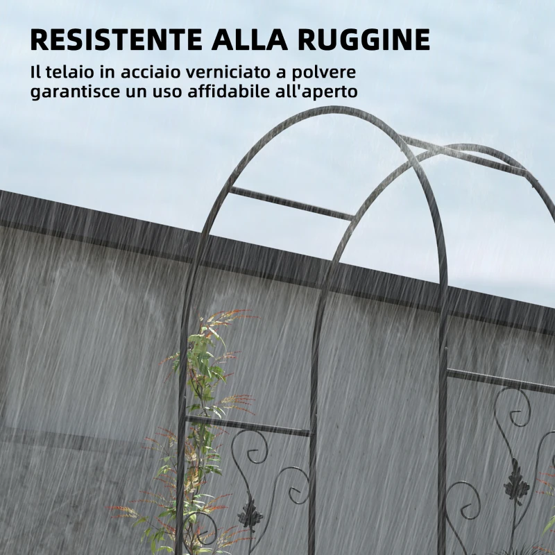 Outsunny Arco da Giardino con Cancello, Traliccio per Piante Rampicanti in Metallo, 2.2x1 m, Nero