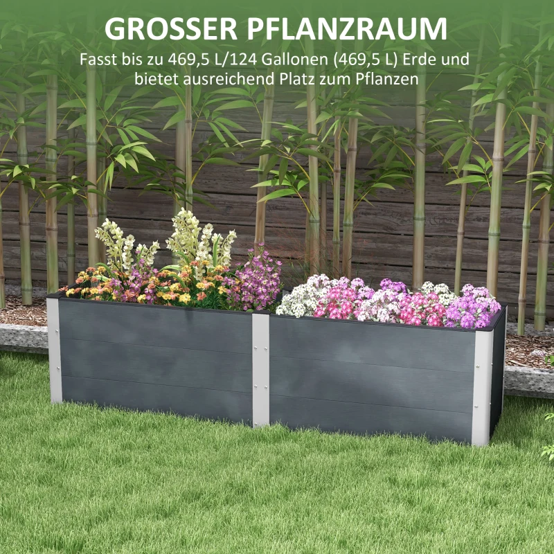 Outsunny Hochbeet, offener Boden, hohe Seiten, wetterfest, Aluminiumrahmen, 200 x 50 x 56 cm, Grau