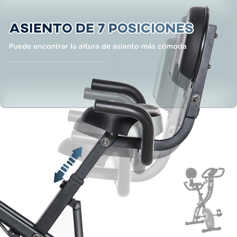 HOMCOM Bicicleta Estática Plegable Resistencia Magnética Ajustable de 8 Niveles con Sensor de Pulso Pantalla LCD Sillín Regulable Respaldo Bandas para Entrenamiento en Casa 107x53x107 cm Negro