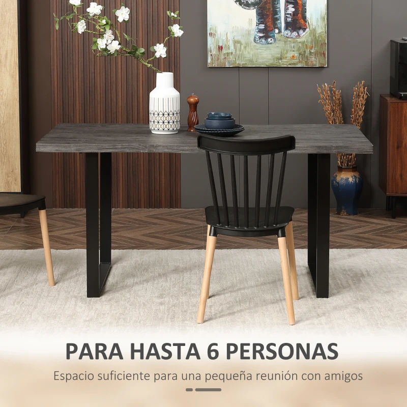 HOMCOM Mesa de Comedor Estilo Industrial con Encimera de Madera y Patas de Acero para hasta 6 Personas 160x85x75 cm Gris
