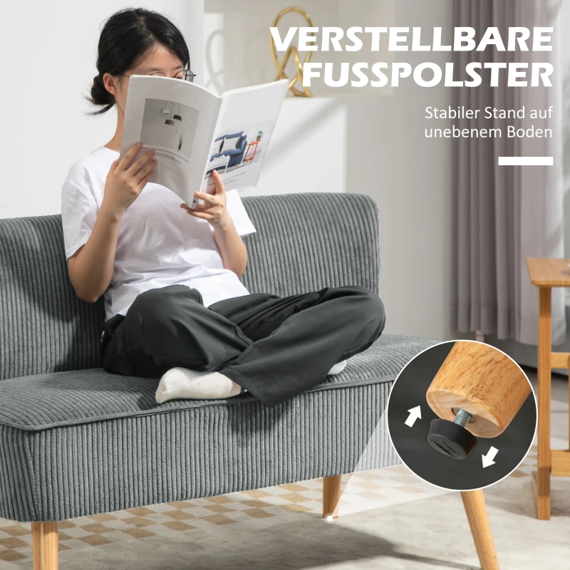 HOMCOM 2-Sitzer Polstersofa, Holz, Samtartiges Polyester, Schaumstoff, 117 x 56,5 x 77 cm, Grau(m-7)