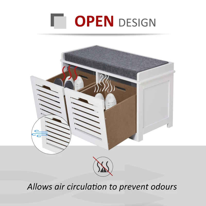 HOMCOM Shoe Storage Bench with 2 Drawers & Removable Grey Seat Cushion Hallway Organisation furniture