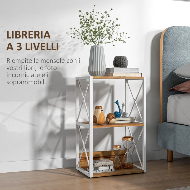 HOMCOM Mobiletto Scaffale per Soggiorno Cucina, Bagno 3 Ripiani Salvaspazio Legno 40x35x72.5cm