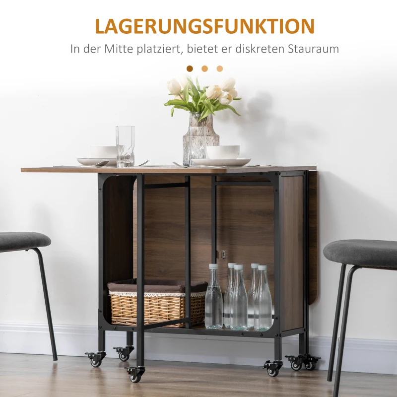 HOMCOM Mobiler Klapptisch Klapptisch, 2 klappbare Flächen, 130 cm x 80 cm x 74 cm, Braun(m-5)