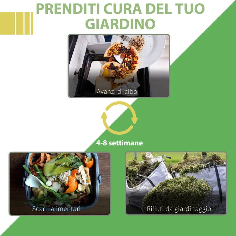 Outsunny Compostiera da Giardino, Compostiera Domestica da 300L in Plastica Nera, Bidone per Compost con Coperchio a Incastro