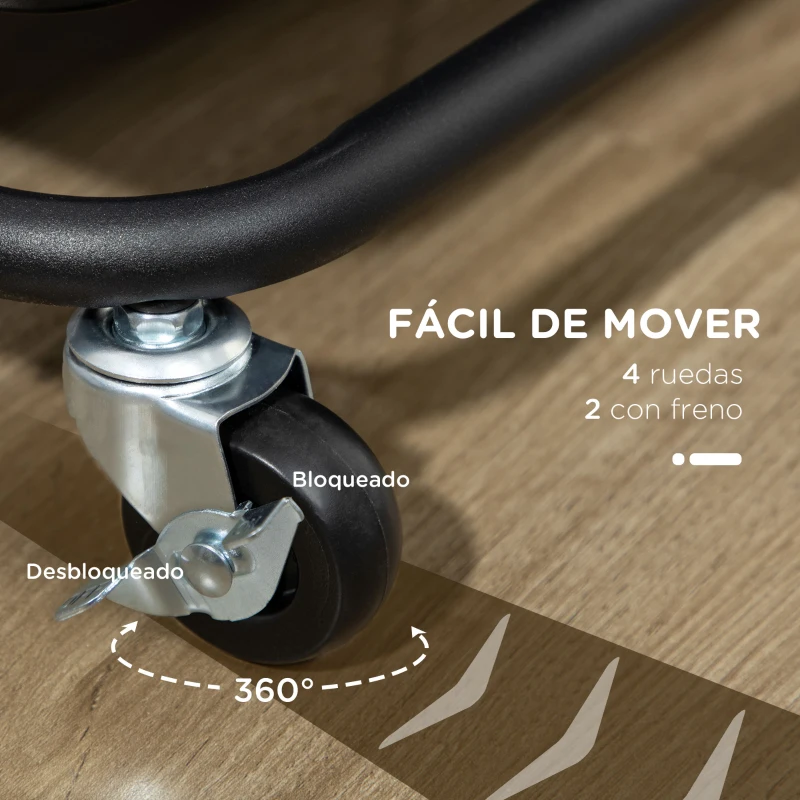 HOMCOM Carrito Auxiliar con Ruedas Carro de Almacenaje Multifuncional con Ganchos y Cajas Colgantes 42x38x86,5 cm Negro