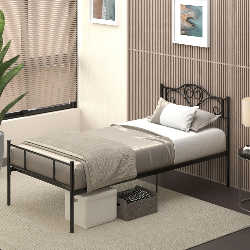 HOMCOM Struttura Letto Singolo in Acciaio con Doghe Integrate, Testiera e Pediera, 90x200cm