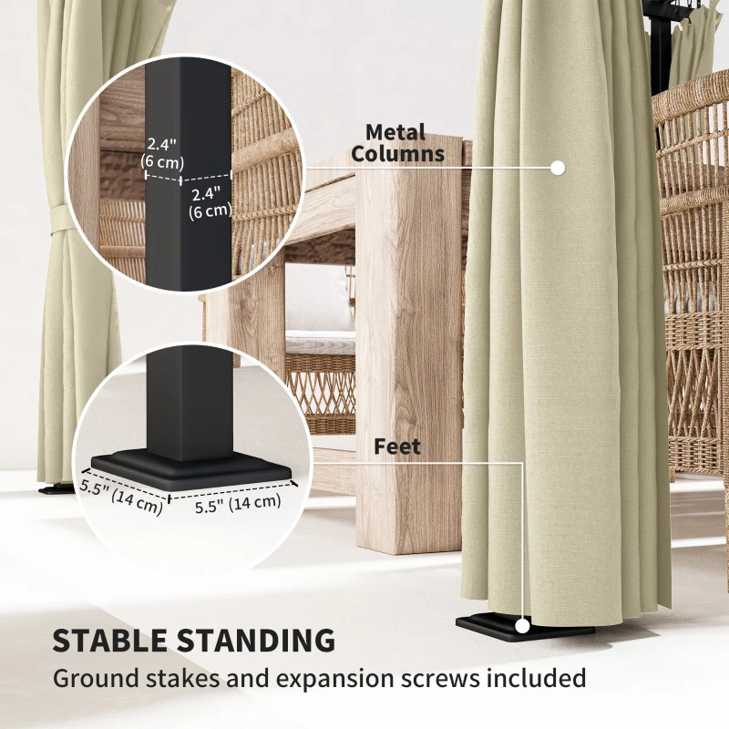 Outsunny 3 x 3 m Retractable Roof Pergola, with Curtains - Beige