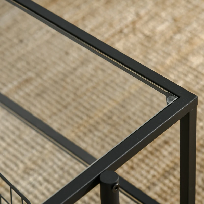 HOMCOM Tavolino da Salotto a 2 Livelli in Acciaio e Vetro Temperato per Casa e Ufficio, 100x55x45.5 cm