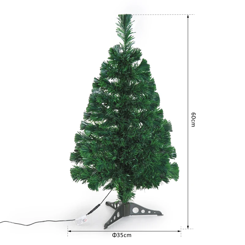 HOMCOM Sapin de Noël Artificiel Lumineux 60H cm Fibre Optique Multicolore + Support Pied 55 Branches Vert