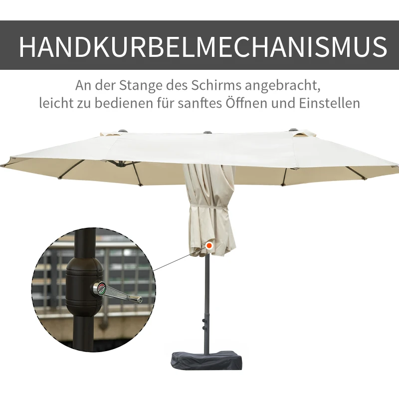 Outsunny Sonnenschirm Gartenschirm Marktschirm Doppelsonnenschirm Terrassenschirm mit Schirmständer Handkurbel Cremeweiß Oval 460 x 270 x 240 cm