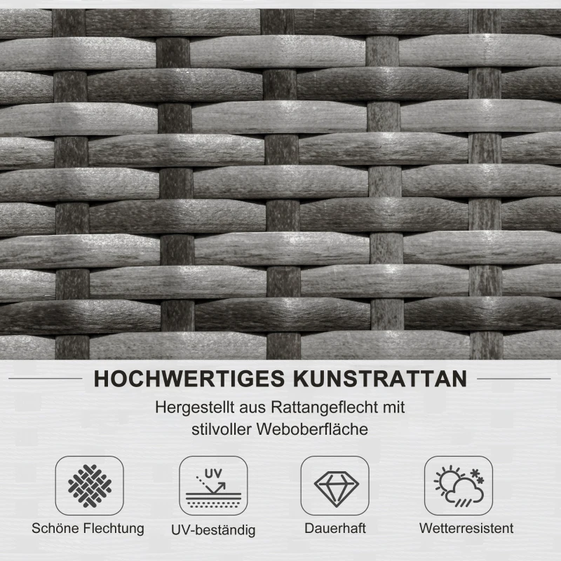 Outsunny Gartenmöbel-Set für 4 Personen, Rattanoptik, Beistelltisch mit Hartglasplatte, Sitz- und Rückenkissen, grau
