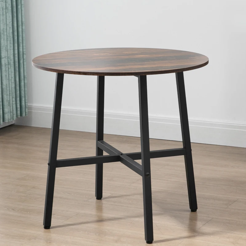 HOMCOM Mesa de Comedor Redonda Mesa de Cocina para 4 Personas con Patas de Acero para Salón Ø80x76 cm Marrón Rústico y Negro
