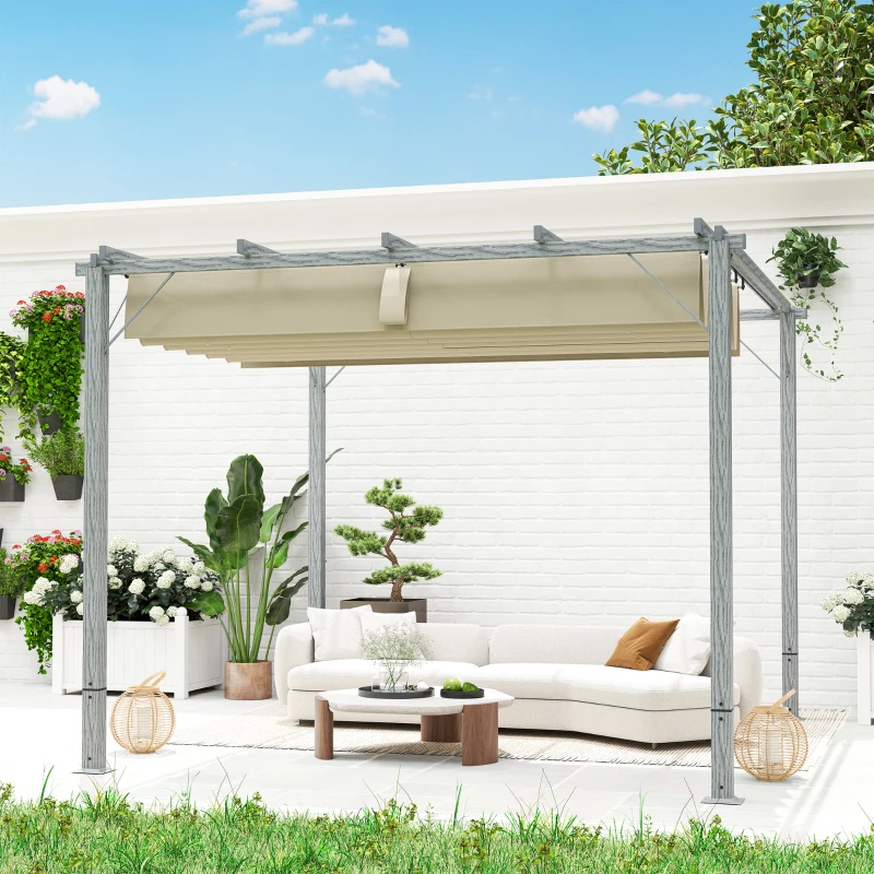 Outsunny 3 x 3 m Tuinpergola, Verstelbare Terrasoverkapping met Aluminium Frame, UPF30+ Zonbescherming, Grijs