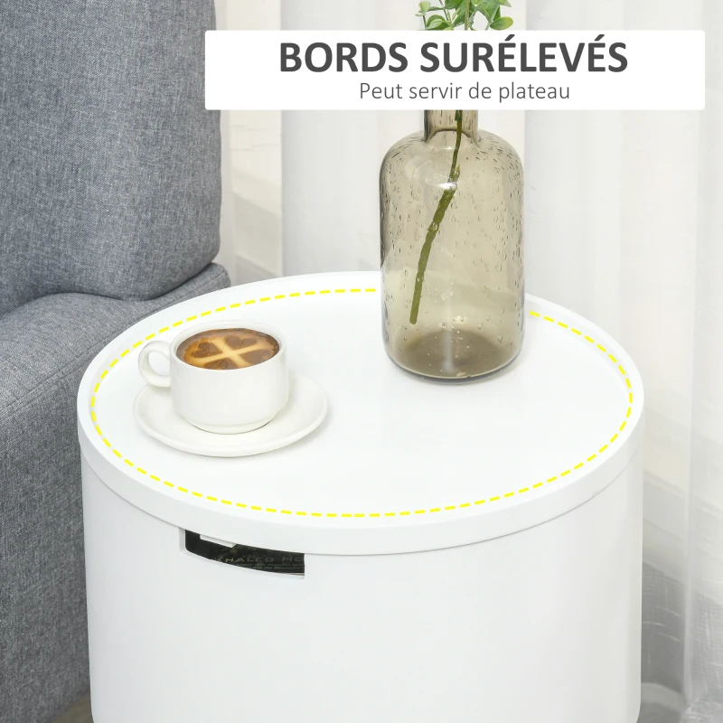 HOMCOM Table basse table de chevet avec compartiment de rangement - bout de canapé table d'appoint design scandinave - MDF bois de pin - blanc