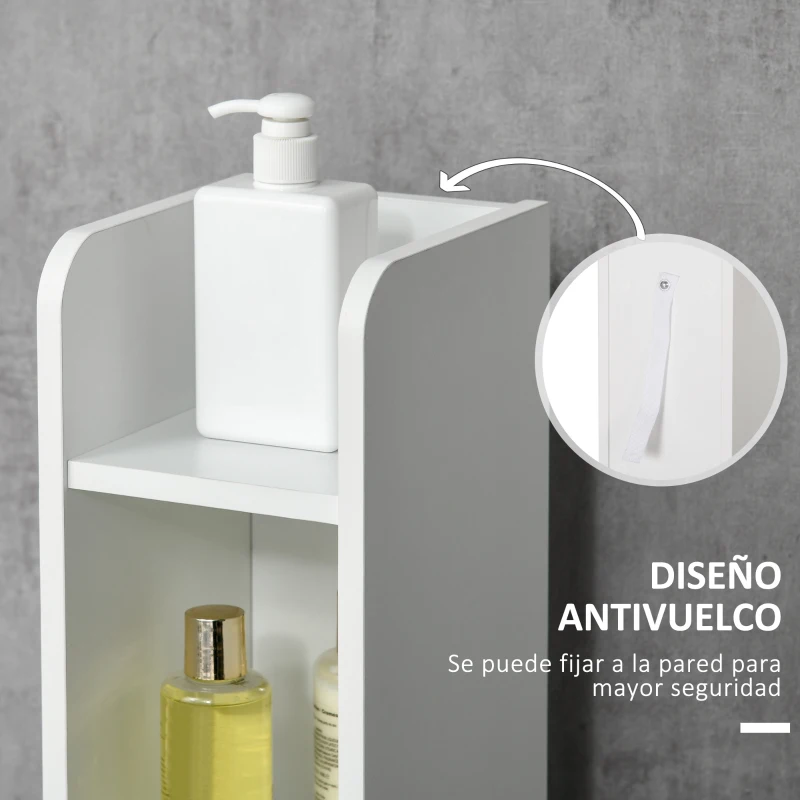 kleankin Columna Baño con 3 Puertas y 3 Estantes Mueble Auxiliar Alto de Estilo Moderno 15x17x120cm Blanco y Gris
